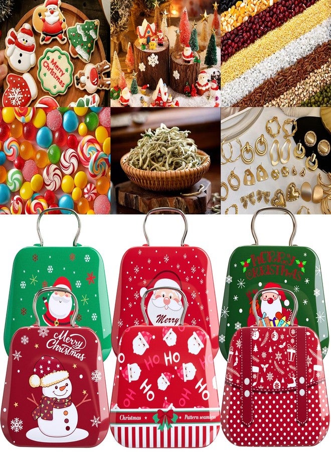 BrightRow 6 Sets Christmas Cookie Tins with Lids Xmas Metal Cookie Tin Box with Bow Bell Handbag Santa Clause Snowman Snowflake Card Tin Boxes for Christmas Party Decor Holiday Gifts - Image 3